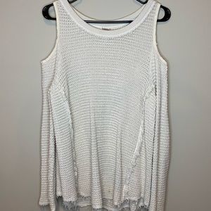 Free people open shoulder cream knit sweater